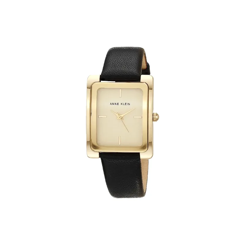 Anne Klein women Black Leather Strap Watch Gold Dial 28mm AH Brands