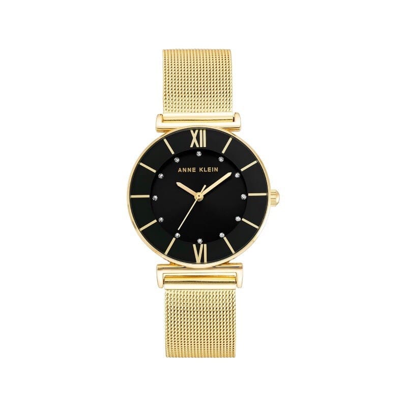 Anne Klein Women's Mesh Bracelet Watch Gold Black Dial 32 mm | AH